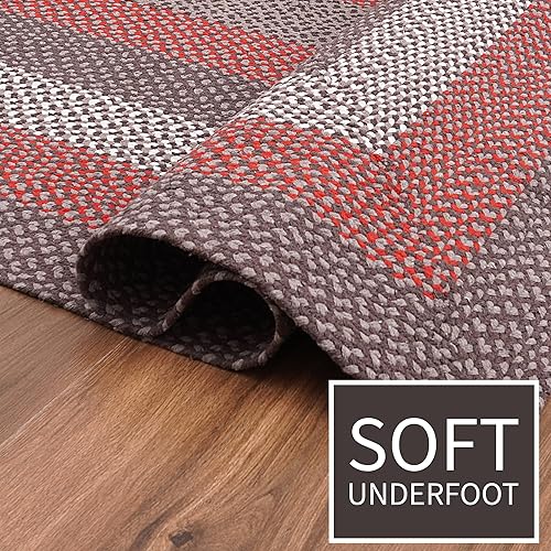 Miniatura 7 de Super Area Rugs Alfombra trenzada grande ovalada de 7 x 9 pulgadas, color marrón y rojo, para dormitorios y salas de estar estilo rústico