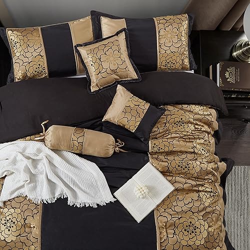 Miniatura 3 de Grand Avenue Juego de edredón burdeos tamaño King, juego de cama suave de 7 piezas con clip y jacquard, para todas las estaciones