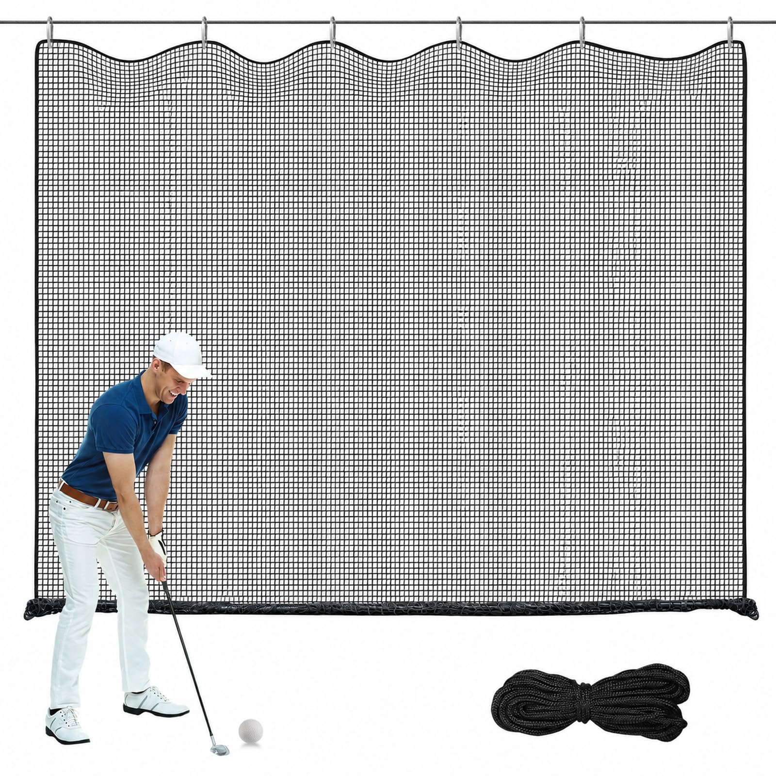 NQB Siatka do ćwiczeń golfowych ze stalowym zestawem do zawieszania i nylonową liną, siatka do uderzania do wielu dyscyplin sportowych