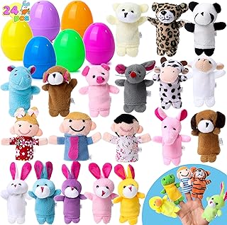 JOYIN 24 Pcs Easter Eggs Filled with Finger Puppets, Prefilled Egg with Cartoon Animal Puppets for Kids Eggs Hunt, Basket Stuffers Fillers, Party Favors and Classroom Prize Supplies