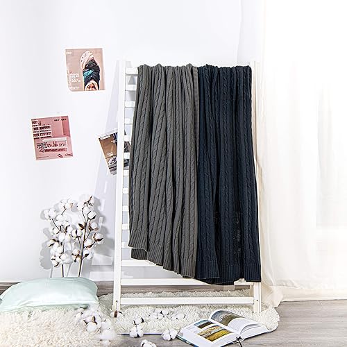 Miniatura 5 de NTBAY Manta de punto de cable de 100 % algodón puro, súper suave y cálida de 51 x 67, manta tejida para sofá, silla, cama, extra acogedora, lavable