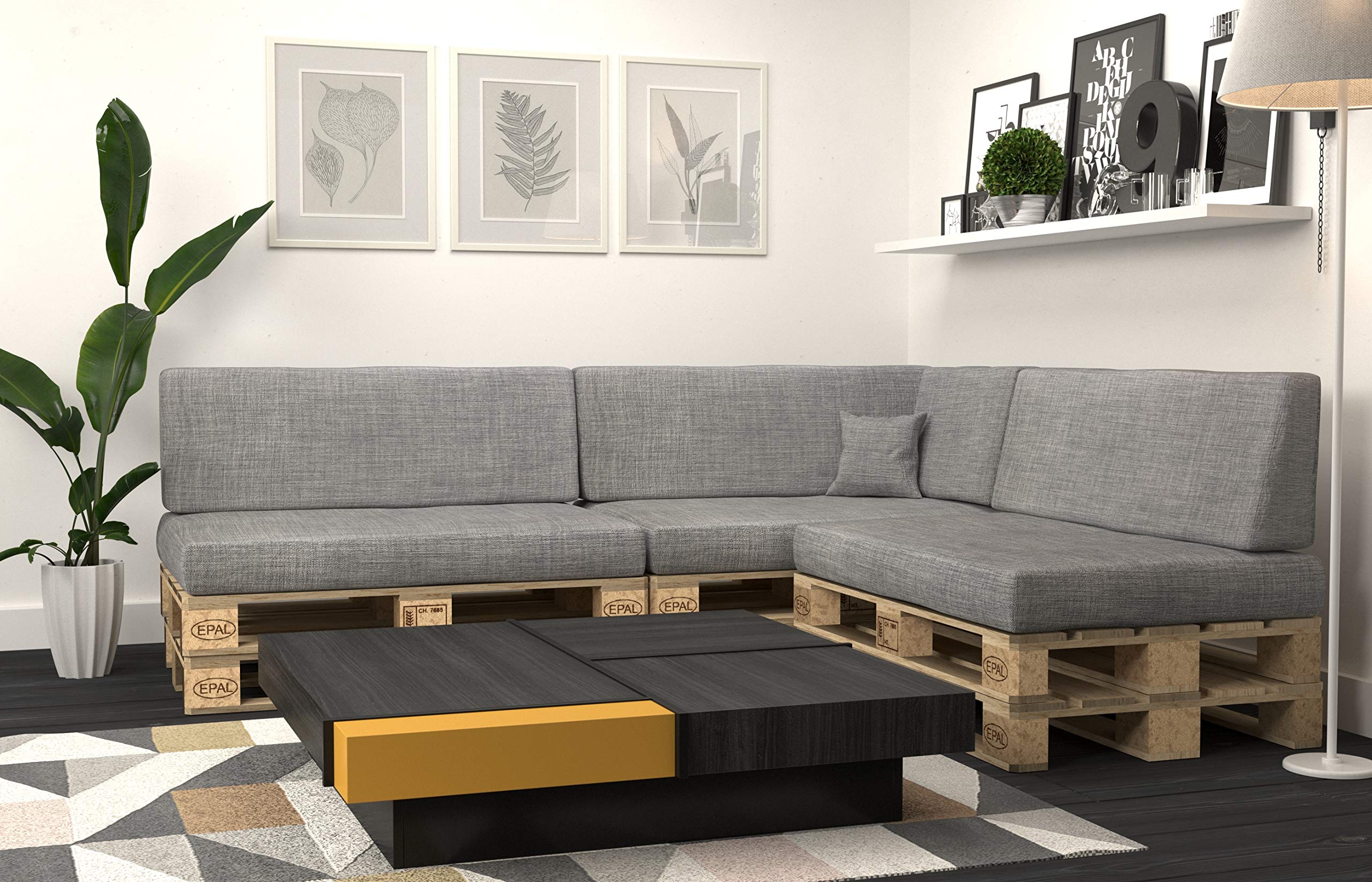 POKAR Euro Pallet Seating Set of 2: 1x seat cushion 120x80cm + 1x back cushion 120x40cm, cold foam, removable covers, Home Garden Furniture DIY, indoor outdoor pillow, without pallets, Beige — view 154