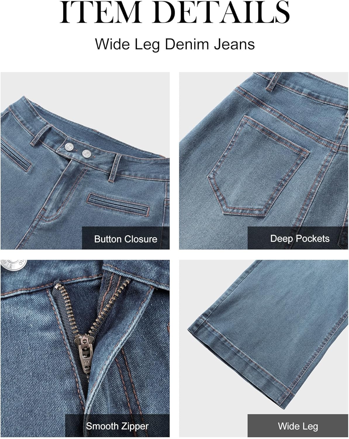 Straight Wide Leg Baggy Jeans Women with Mid Rise Loose Fit Trendy Denim Pull On Pants