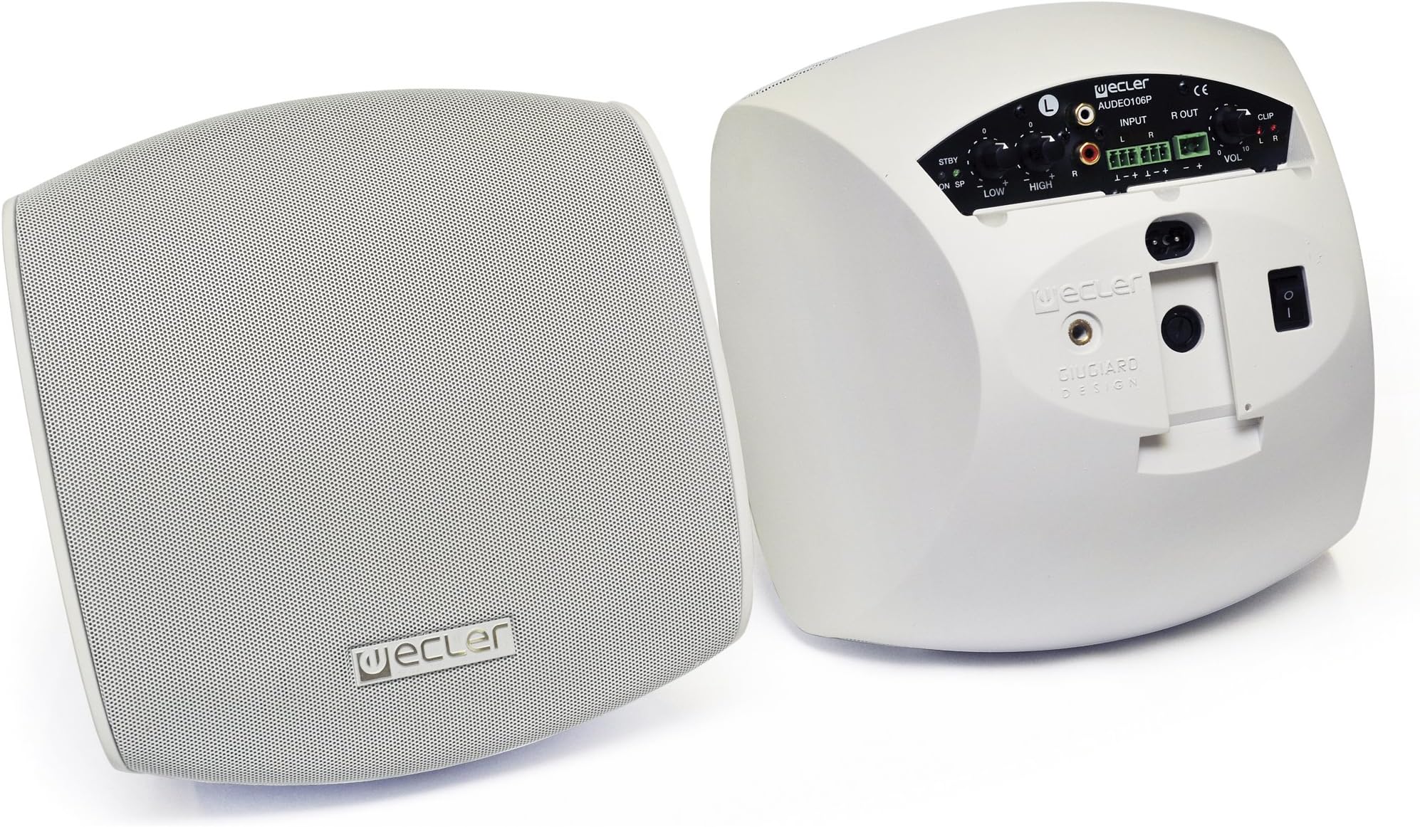 Ecler AUDEO 106P Speaker Kit - White Active Master & Passive Slave, CAUDEO106PWH (Active Master & Passive Slave w/2x20W RMS, 3m Speaker Cable, Security Steel Cable & Wall Mount (Tilt & Pan))