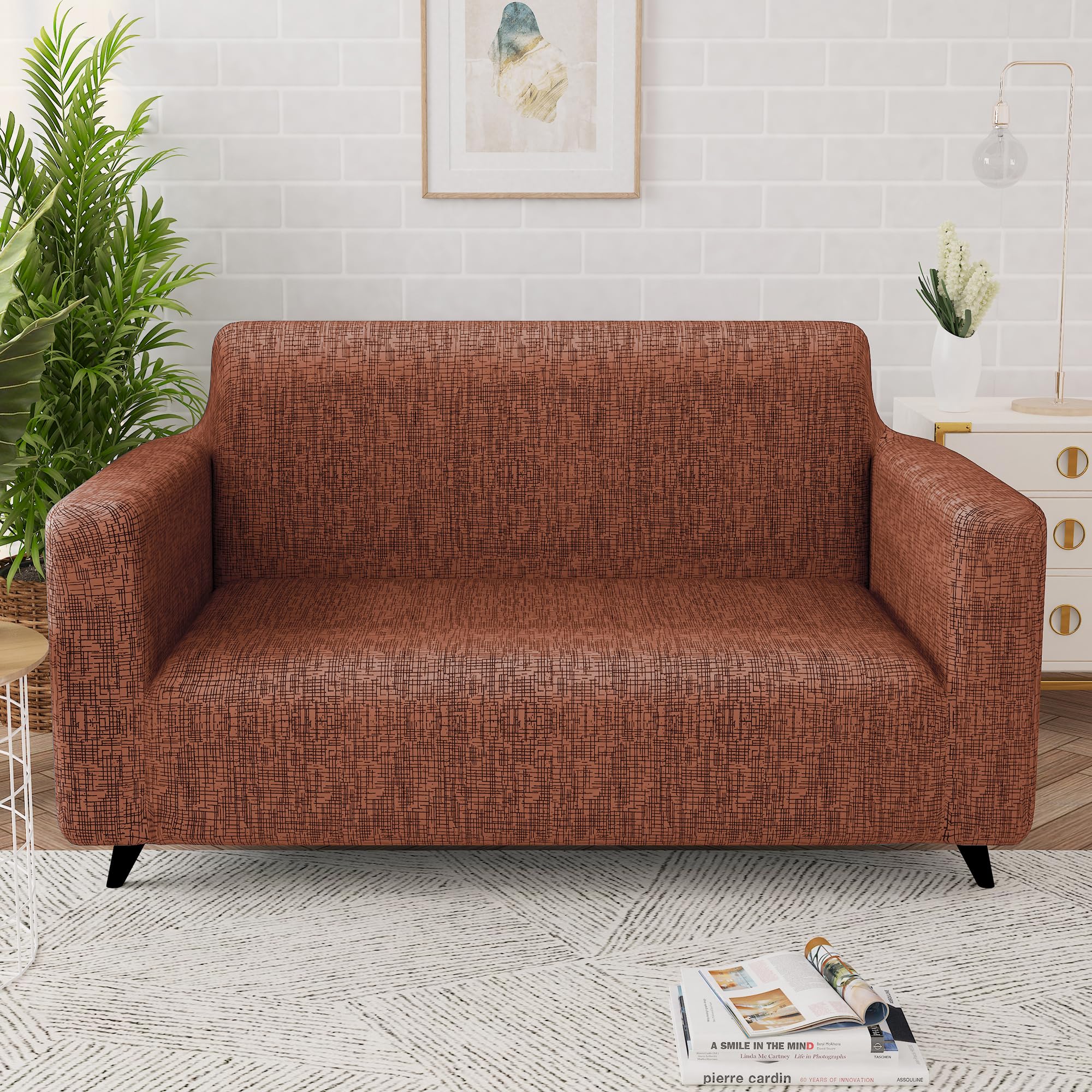 Story@Home Sofa Cover - 2 Seater, Orange & Beige -18