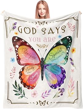 Christian Gifts for Women, Birthday Christian Blanket 60"x50" with Butterfly, Inspirational Religious Catholic Gift for Mom, Sister, Daughter, Friend, Baptism Gifts for Girls Cream, 60"x50"