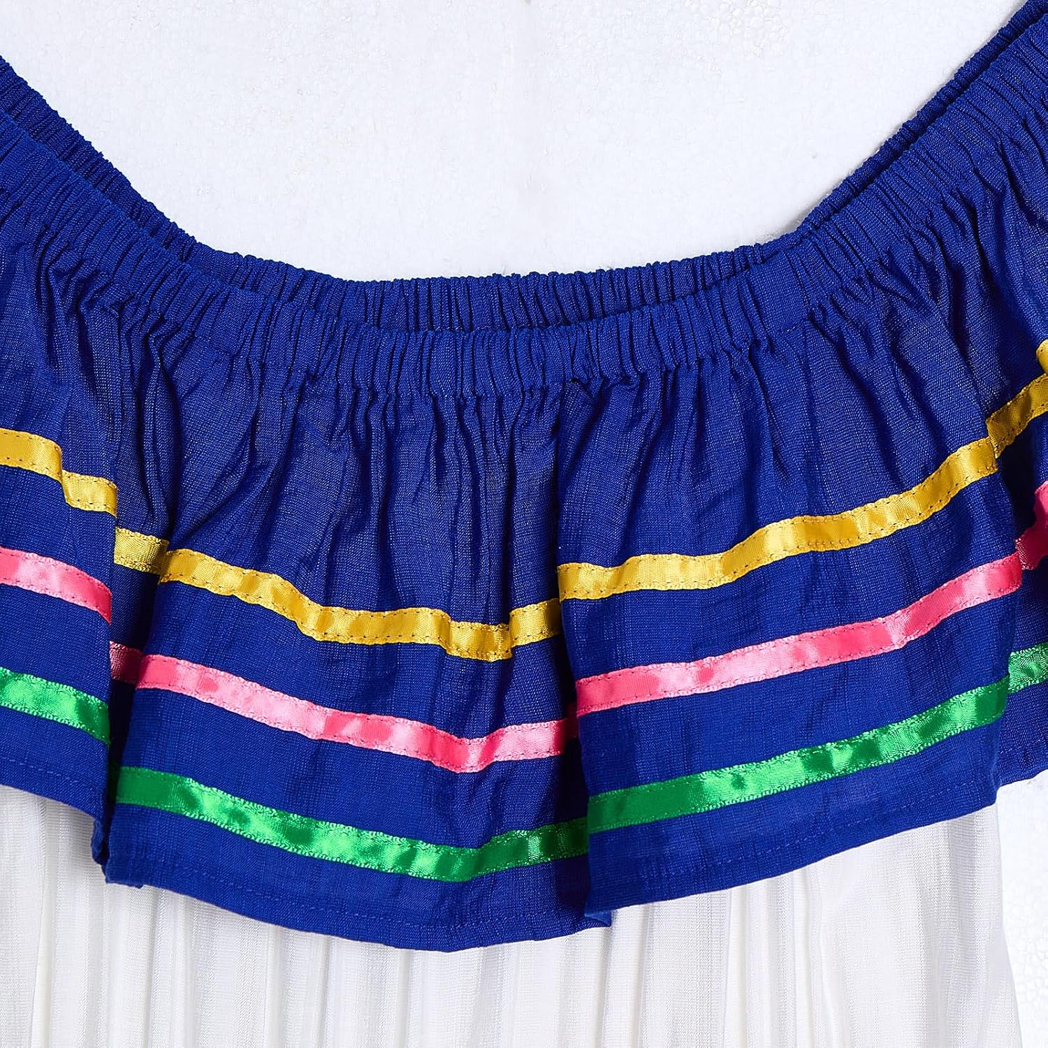 ABEHIK Women Mexican Dress Traditional Off Shoulder Folk Ruffle Drape Dresses with Belt Cinco De Mayo Fiesta Party Outfit