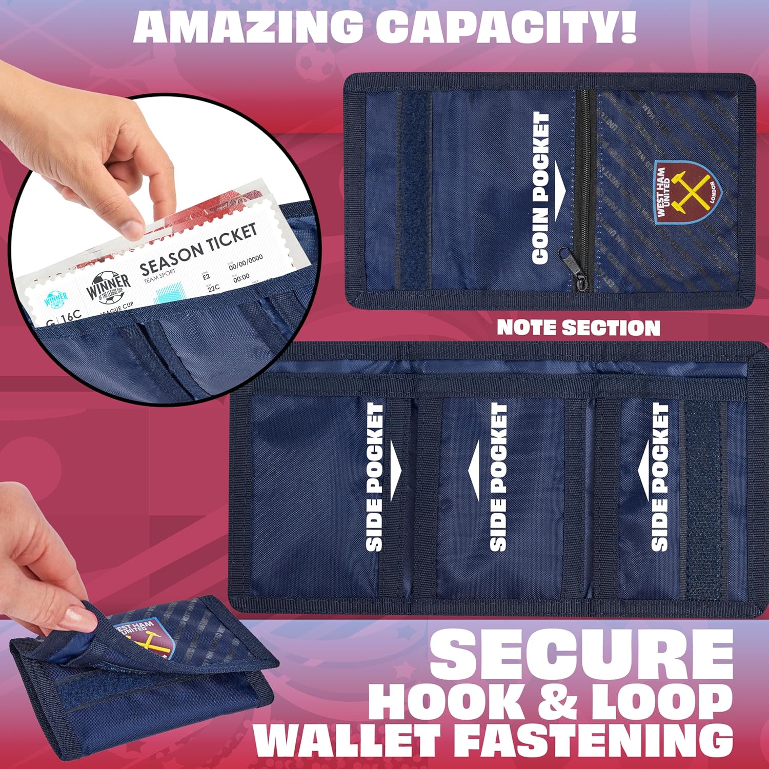 West Ham United F.C. Sports Fan Trifold Wallet Accessories Set - Gifts for Boys