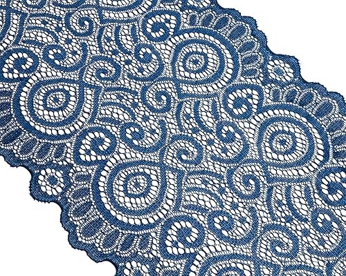 ONLYKXY Cinta de encaje elástico vintage de 5 yardas para decoración de novia, boda, costura, manualidades, diseño floral, encaje (azul marino)
