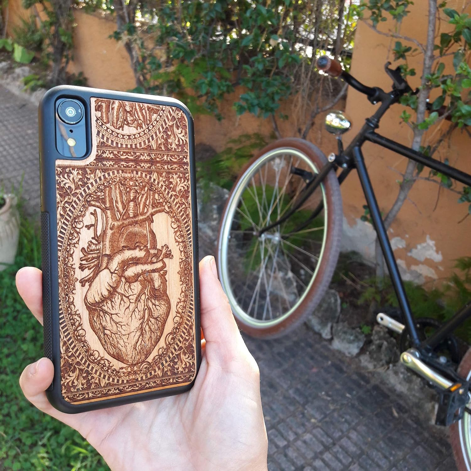 Anatomy Human Heart Laser Engraved Wood Case Fits iPhone 17, 16, 15 Pro Max Mini & Galaxy S26, S25, S24 Ultra Plus – Eco-Friendly, Slim, Durable Wooden Phone Cover