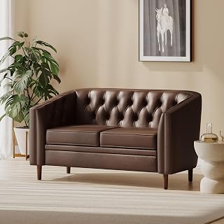 Christopher Knight Home Contemporary Tufted and Diamond Stitching Faux Leather Loveseat,Tub-Design 2-Seater Sofa,Removable Cushions,Birch Wood Legs,Square Arms,Dark Brown and Espresso