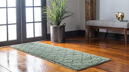 Miniatura 5 de Unique Loom Trellis Shag Collection - Alfombra de pasillo geométrica, moderna, marroquí, celosía, verde (2 pies x 6 pies 7 pulgadas)