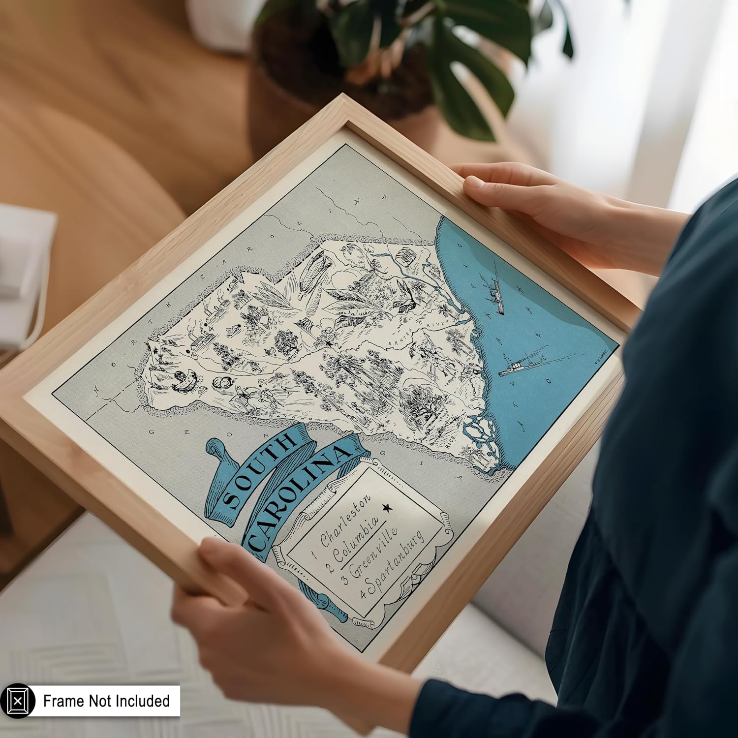 Poster Master Vintage Map Print - Retro South Carolina Map Art - Gift for Teacher, Student, Travel Lover - Decor for Classroom, Office, Dorm - 8x10 UNFRAMED Wall Art