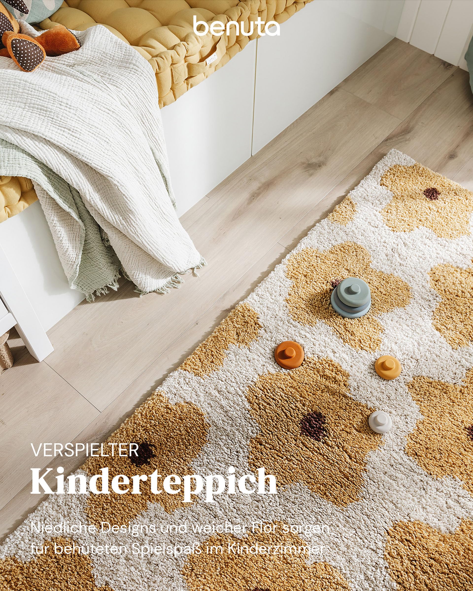 benuta Lytte Kinderteppich Gobi - Gelb 120x170 cm - Kunstfaser - Rechteckig & im Style: Kindermotive, Scandi Living - Pflegeleicht für Kinderzimmer, Wohnzimmer, Schlafzimmer