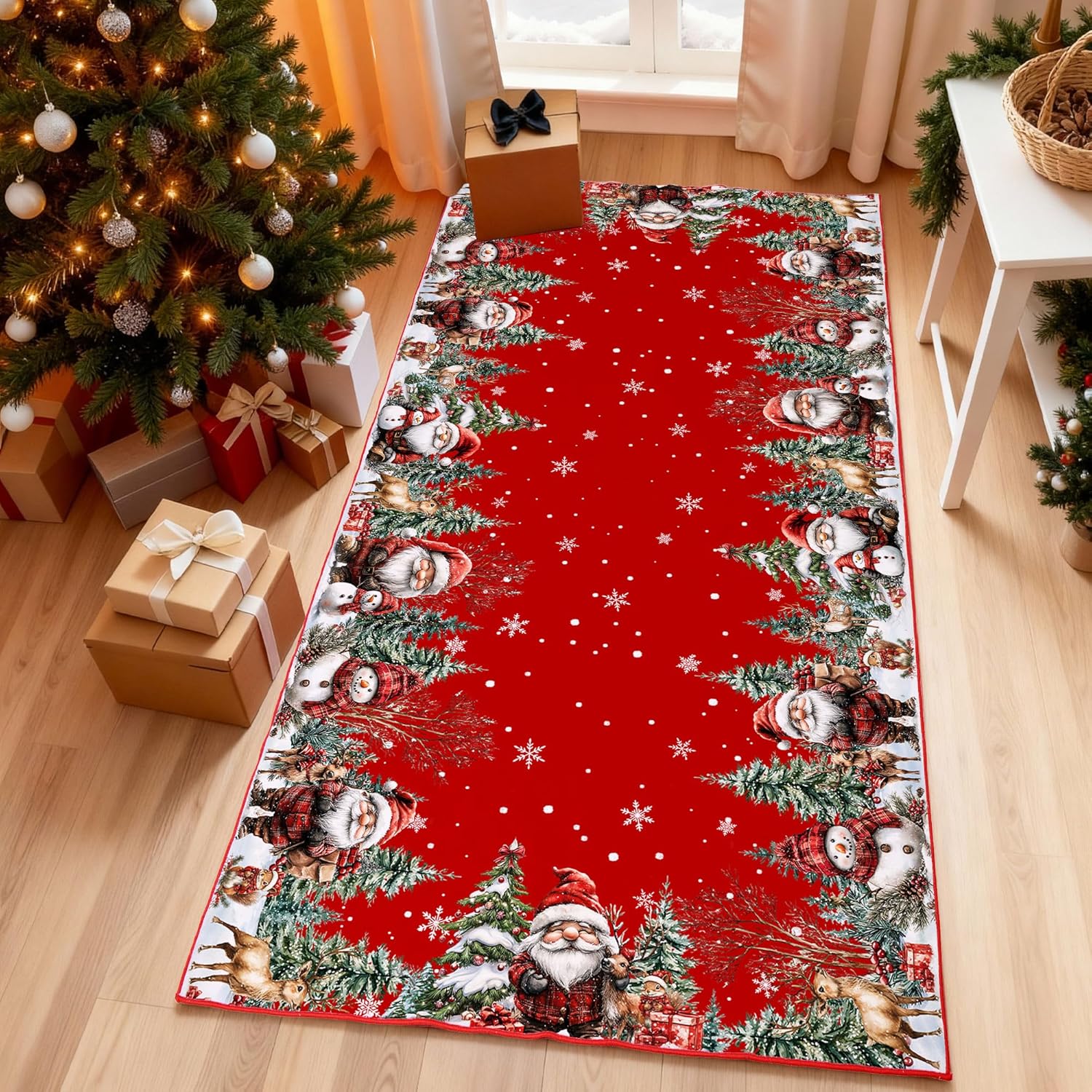 Christmas Area Rug 3x5, Santa and Snowman Red Rugs - Xmas Washable Non Slip Low Pile Christmas Carpet for Hallway Living Room Bedroom Holiday Decor