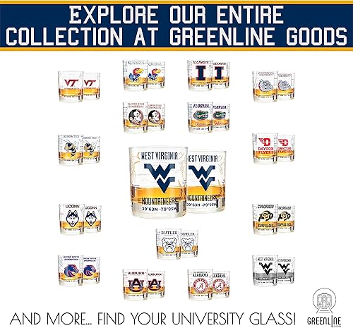 Miniatura 6 de Juego de vasos de whisky de la Universidad de Virginia Occidental (2 vasos de bola baja)  Contiene logotipo de West Virginia Mountaineers a todo