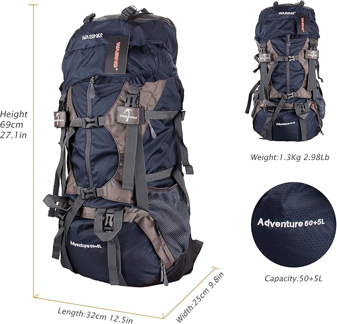 wasing 55l internal frame backpack