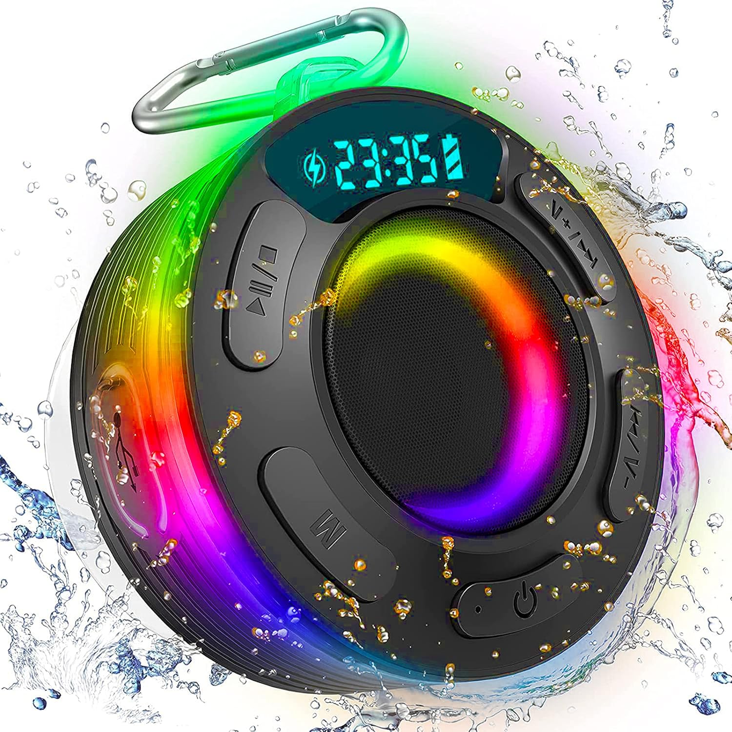 Himiway Bluetooth Shower Speaker IPX7 Waterproof Portable Bluetooth Speaker 360HD Surround Sound Wireless Speaker with LED Light & Suction Cup & Carabiner Shower Radio for Party, Camping, Travel, Bike