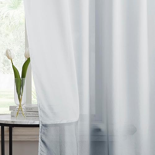 Miniatura 2 de Cortinas traslúcidas de gasa degradadas para sala de estar, bolsillo para barra, color gris degradado arrugado, tratamiento de ventana, privacidad