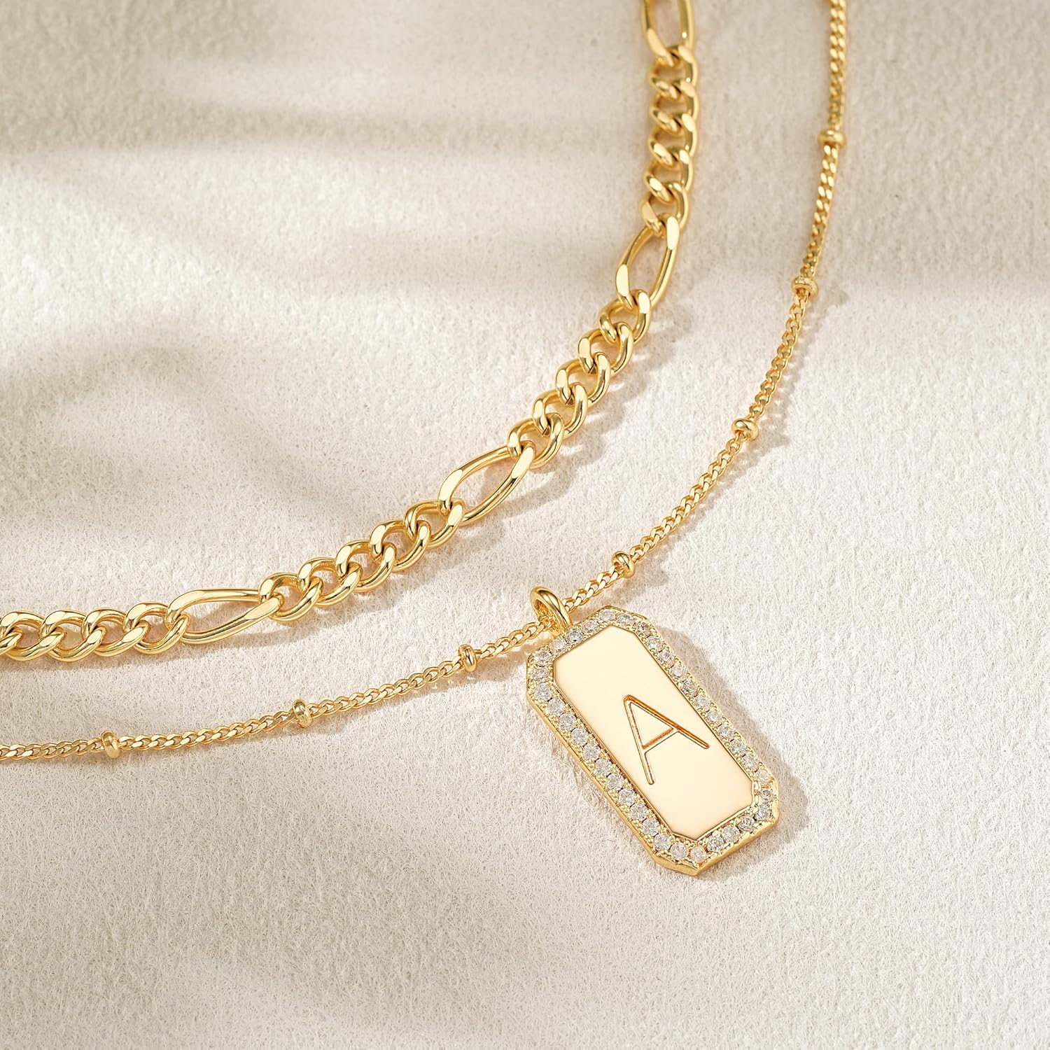 Fettero Gold Layered Initial Necklace for Women 14K Gold Plated Letter Necklace Dainty Gold Name Necklace Chain Choker Personalized Initial Tag Pendant Necklace for Women Trendy Gold Jewelry Gift - Image 4