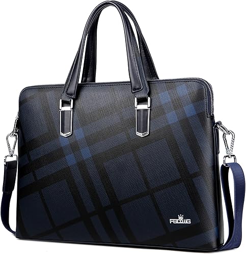 FSD.WG Bolsa de negocios Maletín de cuero Bolso de negocios para computadora portátil para hombres, Azul