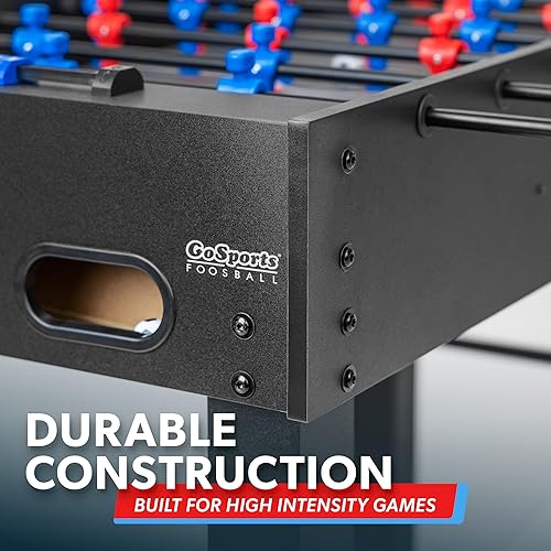 Vista 15 de GoSports Mesa de futbolín tamaño sala de juegos de 48 pulgadas, incluye 4 bolas y 2 portavasos, color negro, roble o blanco