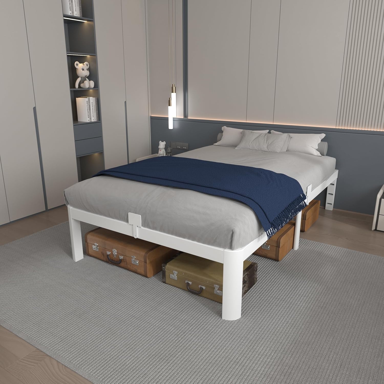 White 12 Inch Twin Bed Frames with Gaskets, Metal Twin Size Bed Frame No Box Spring Need, Heavy Duty Steel Platform Support, Round Corner Desgin, Reserved Holes, Storage Space, Noiseless - Image 8