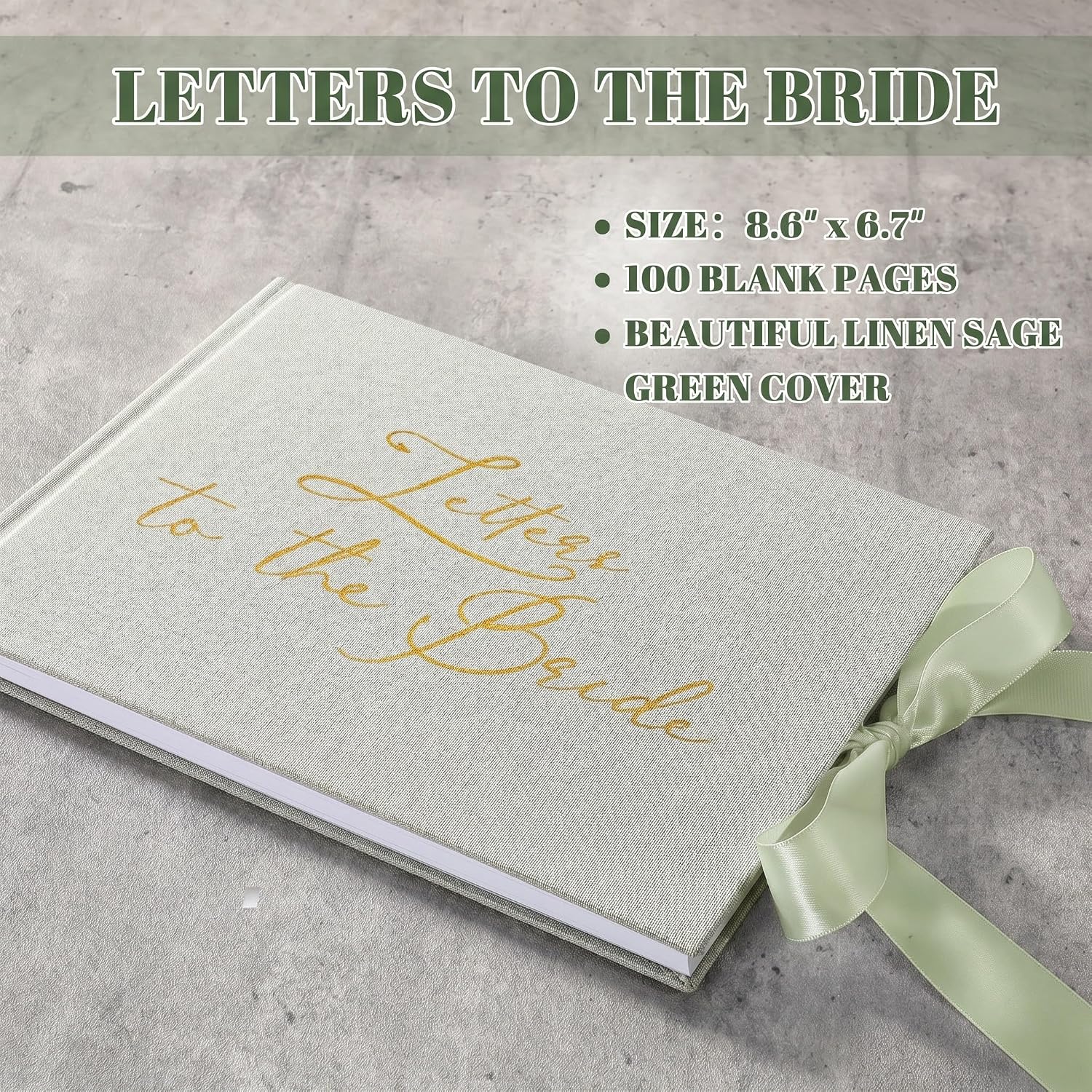 Wedding Guest Book Letters to Bride 8.5x7 Inch,Sage Green,Simple image 2