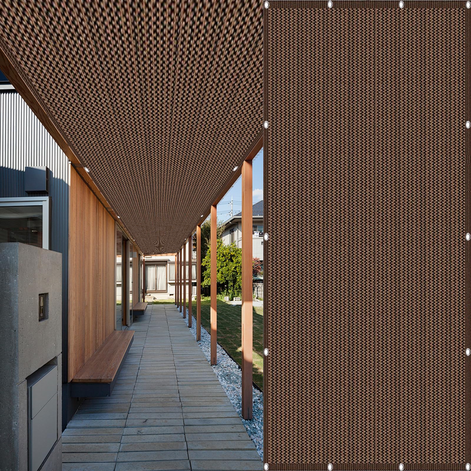 Voile d'ombrage rectangulaire 305x700 protection solaire terrasse, toile HDPE marron aérée
