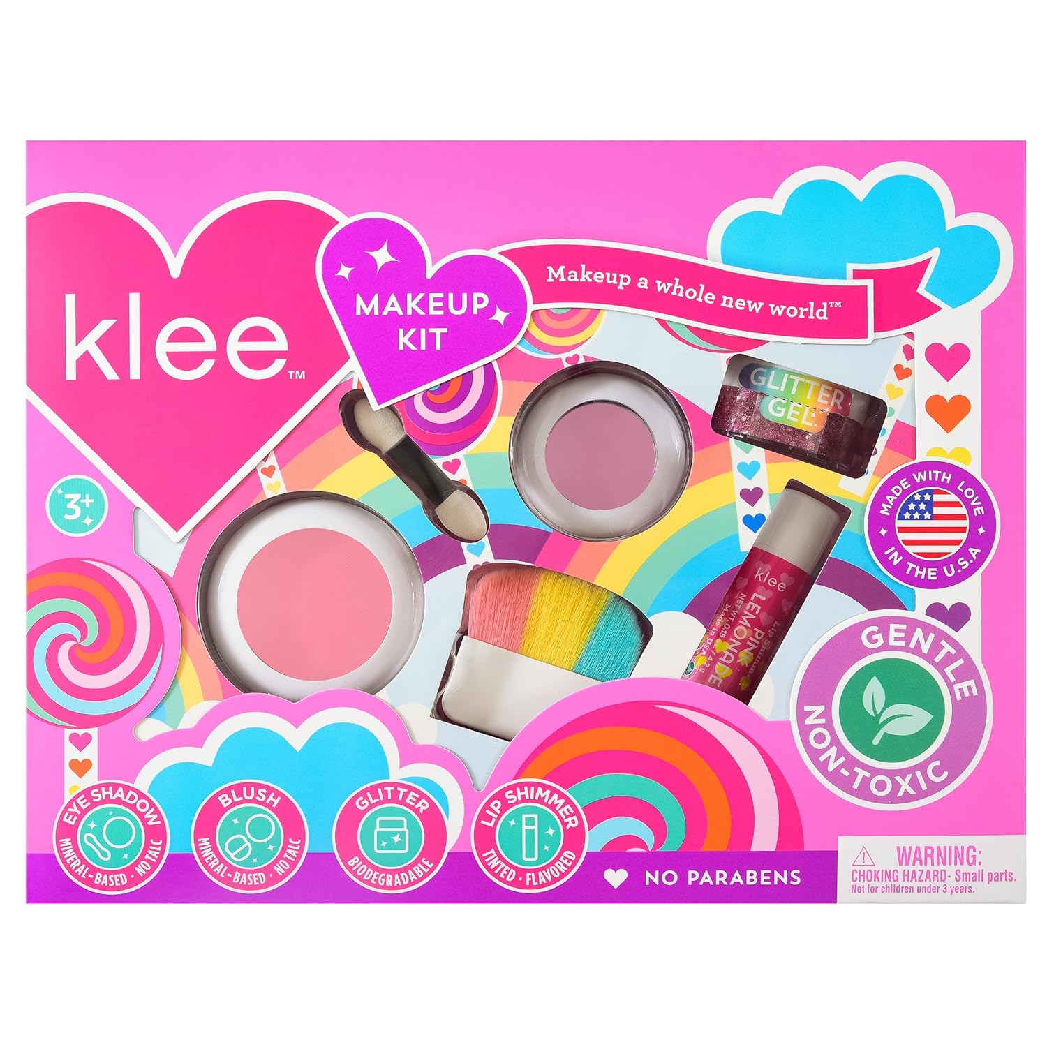 Klee Naturals Makeup Kit with Eye Shadow, Blush, Glitter Gel and Lip Shimmer. Kid-Friendly and Non-Toxic. Made in USA. (Breezy Does It)