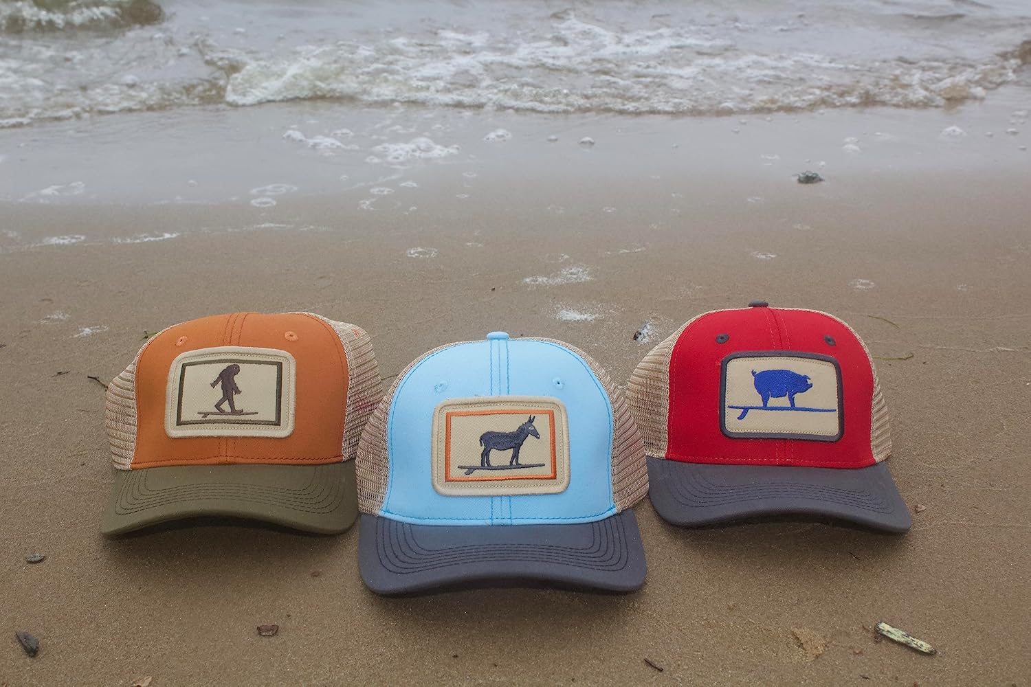 S.L. Revival Co. Everyday Trucker Hat, Structured, Surfing Sasquatch, Burnt Orange and Olive