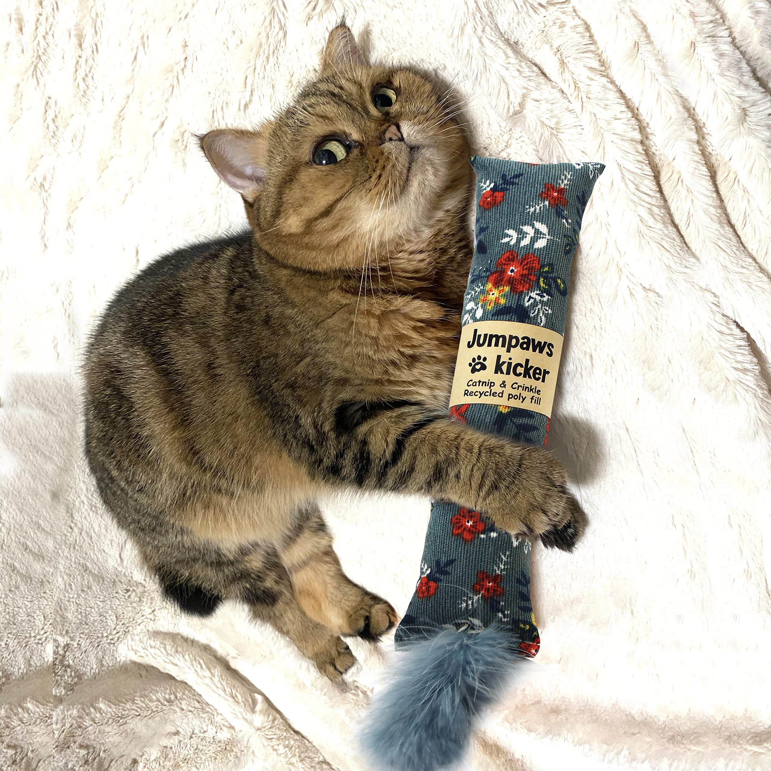 Jumpaws 2 sztuki, naturalna interaktywna kocimiętka i Silvervine kopaczka dla kota z piórami, odporna na gryzienia, kopaczka marszcząca, akcesoria dla kota domowego, kwiatowy