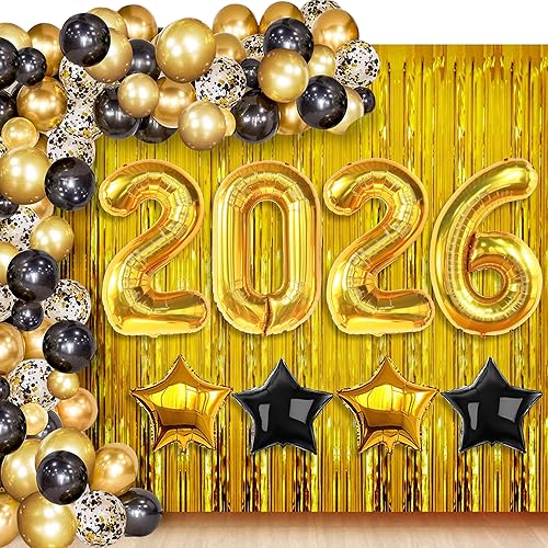 KatchOn, Suministros para fiesta de Año Nuevo 2026 – Juego enorme, paquete de 86 | Decoraciones de Año Nuevo 2026, decoraciones de NYE 2026 | Telón