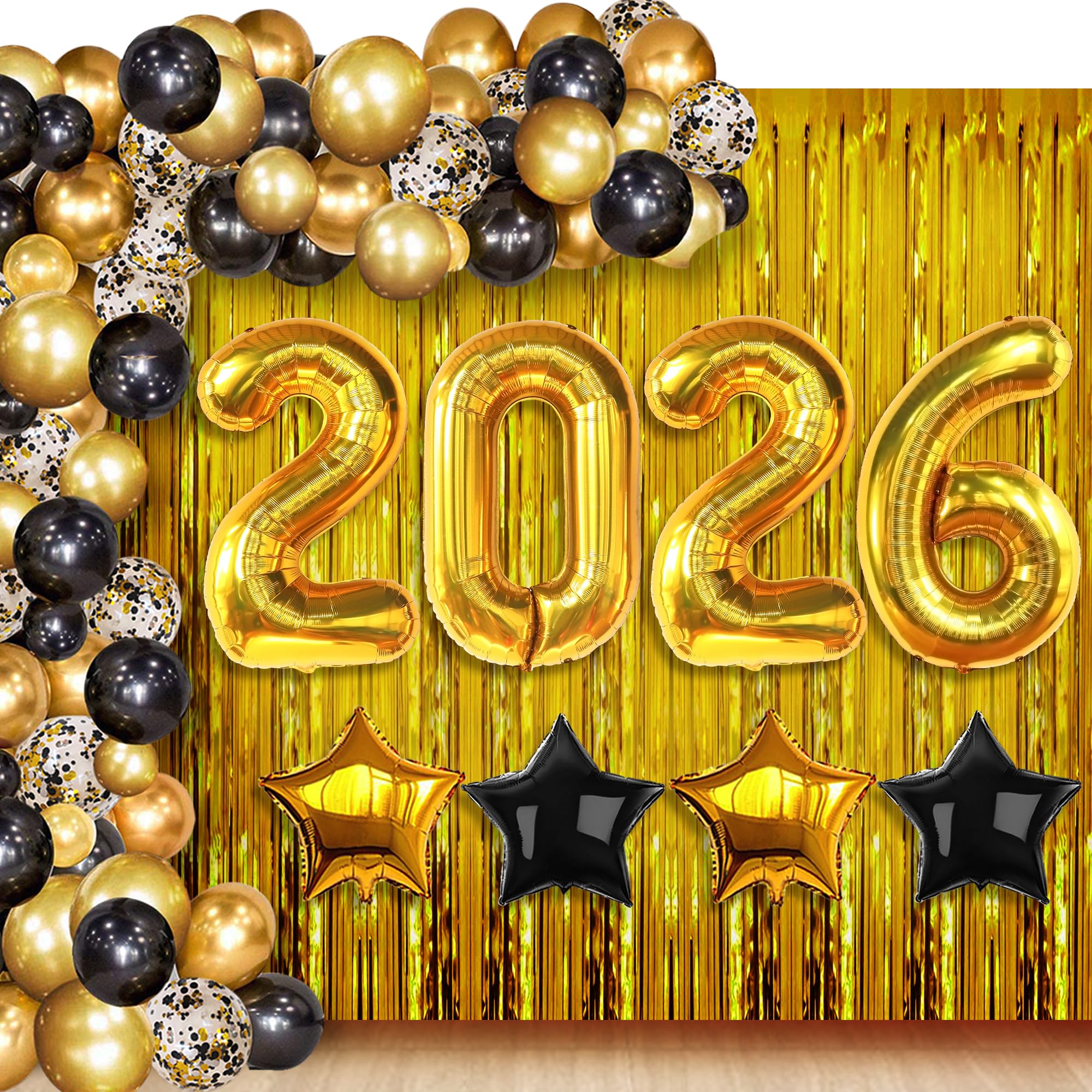 KatchOn, New Years Eve Party Supplies 2026 - Huge Set, Pack of 86 | Happy New Year Decorations 2026, NYE Decorations 2026 | Gold Fringe Curtain