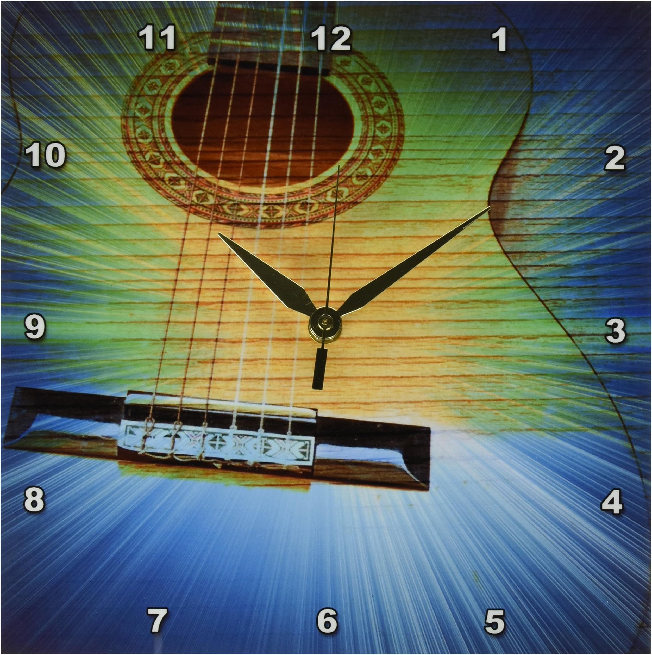 3dRose Patricia Sanders Blue and Green Cosmic Guitar Music Wall Clock, 10 by 10-Inch