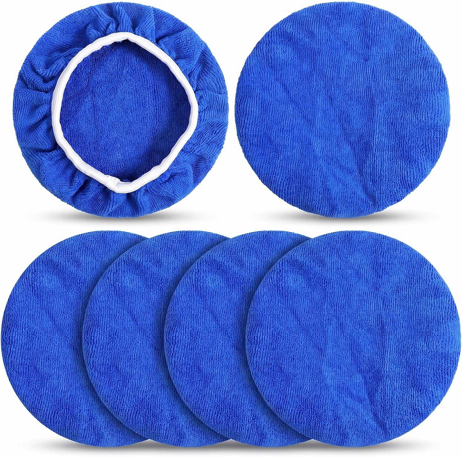 6 PCS Car Buffing Pads for 9-10 Inch Orbital Polisher, Microfiber Polishing Bonnets Buffer Pad Cover, Soft Wax Applicator for Car Detailing (Blue)