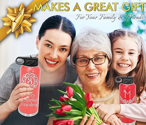 Miniatura 55 de Botellas de agua personalizadas con tapa abatible y pajilla, termo deportivo personalizado de acero inoxidable grabado, monograma personalizado