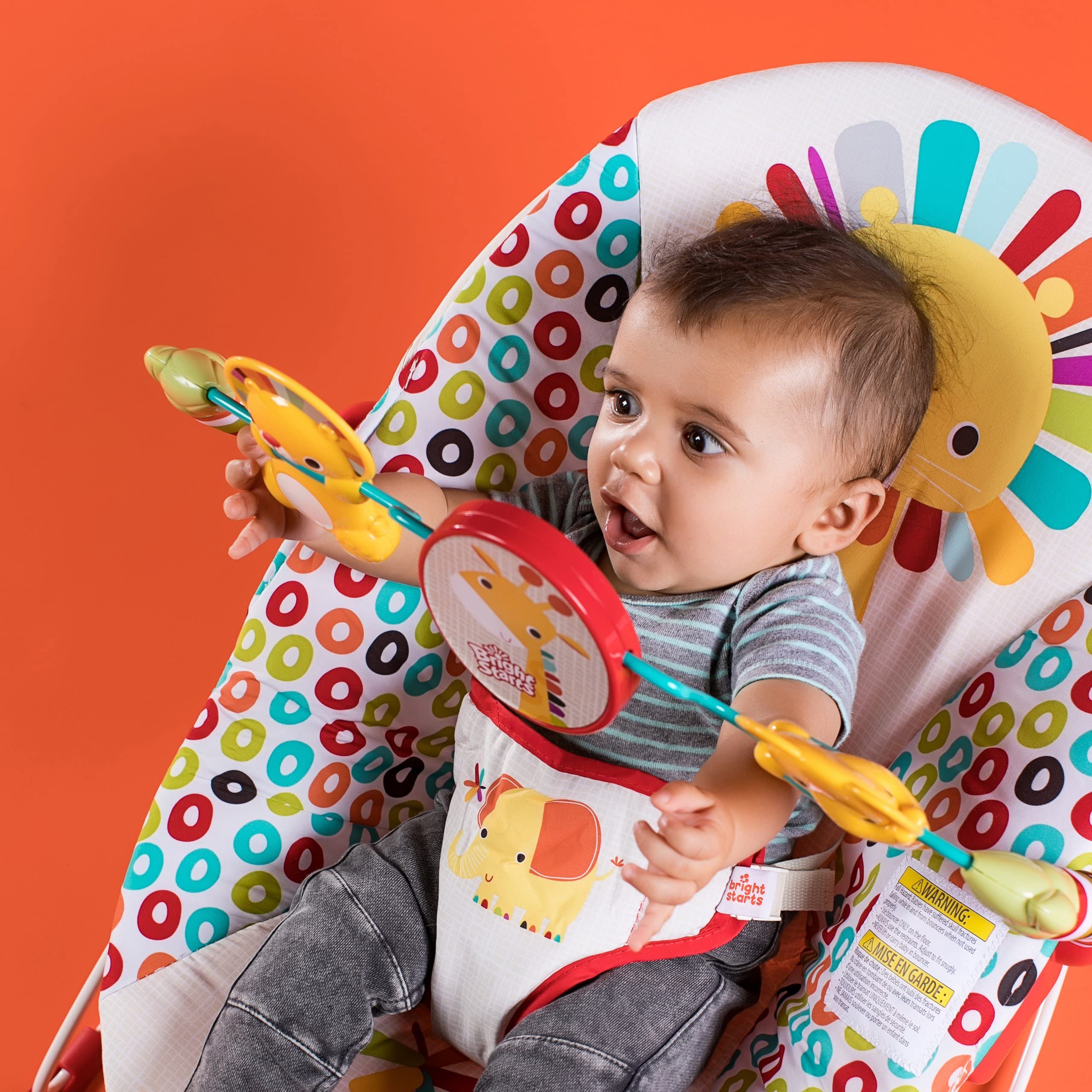 Bright Starts, Playful bujanka dla niemowląt z wibracjami, zdejmowanym łukiem do zabawy i interaktywnymi zabawkami