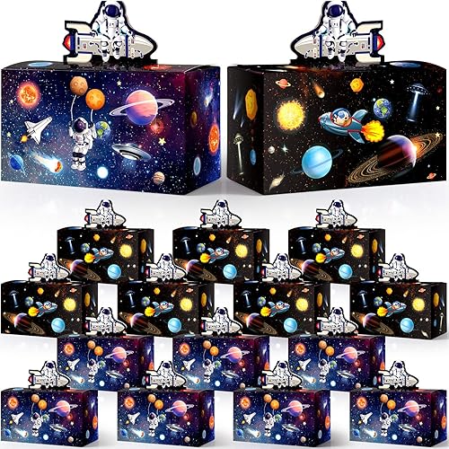 Nezyo 24 cajas de regalo de fiesta espacial de 4.8 x 2.4 x 5.2 pulgadas, cajas pequeñas de galaxia a dos aguas, sistema solar, planeta, cartón,