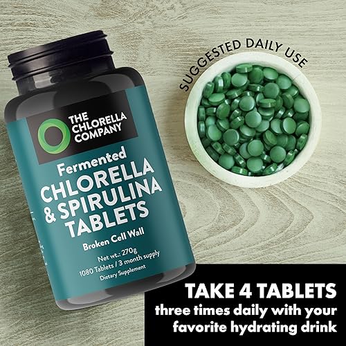 Miniatura 6 de The Chlorella Company  Tabletas fermentadas de clorella y espirulina  Pared celular rota  Suministro para 3 meses  Sin gluten  Vegano  Sin OMG