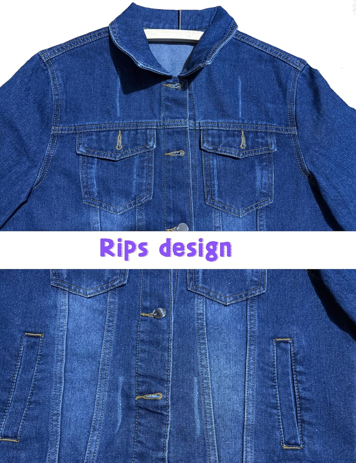 Unilexi Women's 3/4 Sleeve Colored Cropped Denim Jacket Light Wash Short Jean Jacket Trucker Coat - Image 4