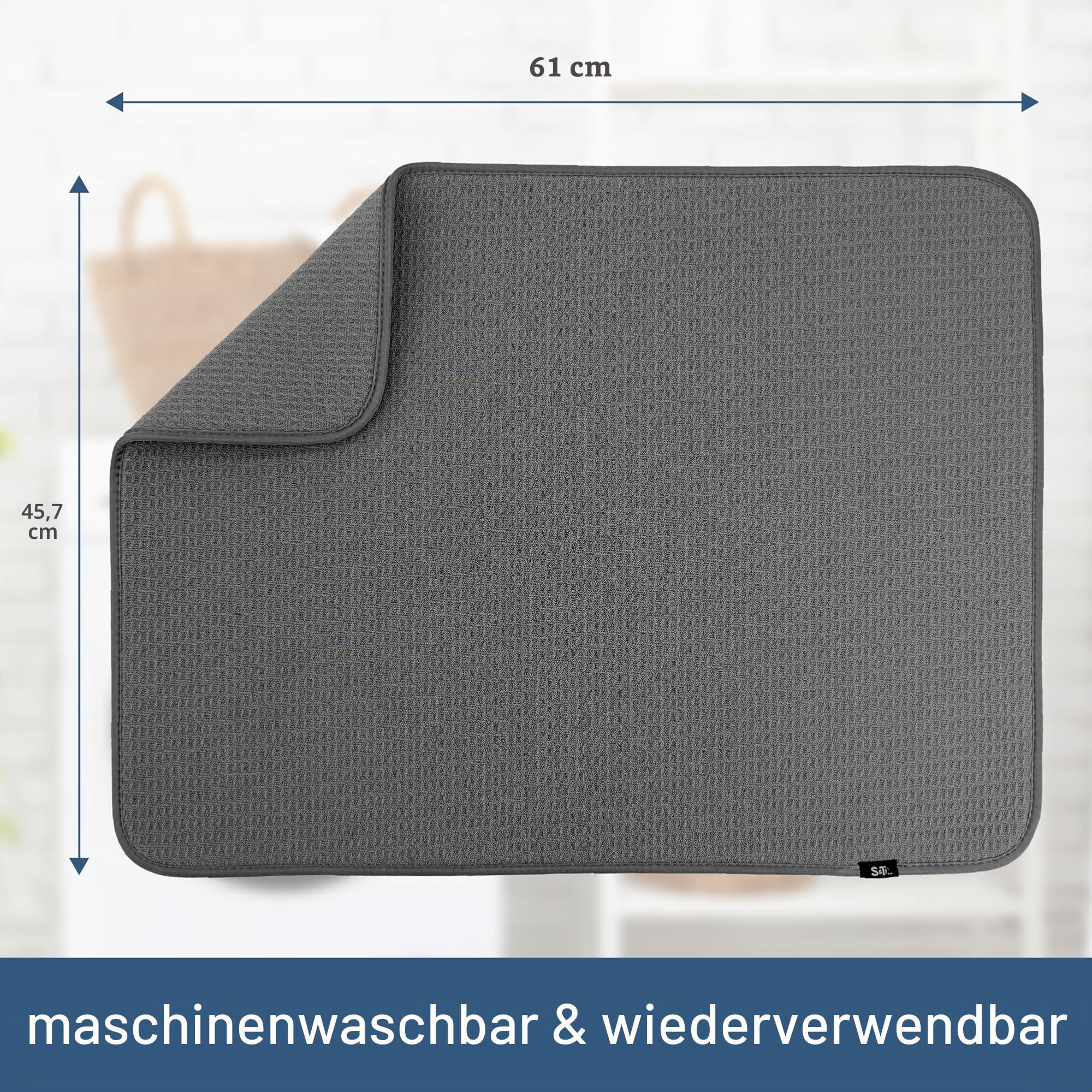 S&T INC. Abtropfmatte XL, mikrofasernetzig, Küchenmatte, Geschirr- und Utensilienabtropf, 45,7 x 61 cm, Anthrazit, 2 Stück