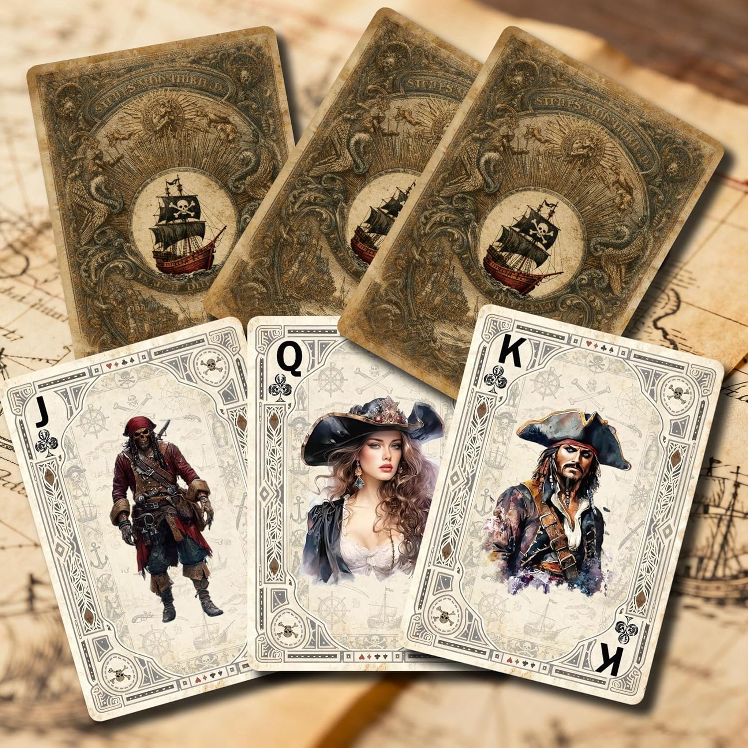 Passionate Nautical Legend Playing Cards, 54 Original Unique Illustrations, International Standard Size Suitable For Various Board Games, High-Density Blue Core Paper Material Not Easy To Deform