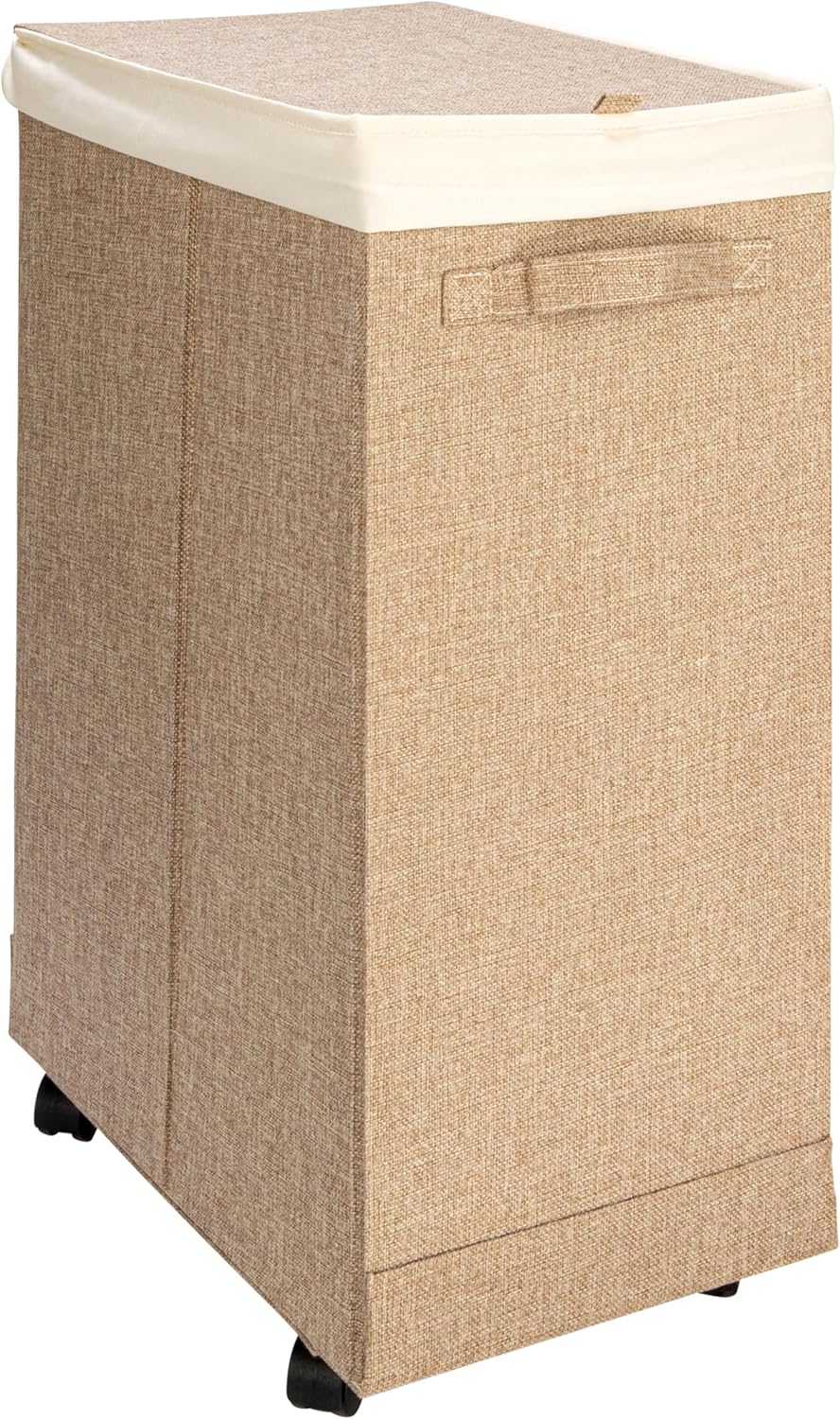 Household Essentials, Latte Narrow Collapsible Laundry Hamper with Liner and Lid