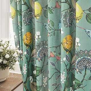 Sage Green Vintage Floral Linen Curtains 84 Inch Length 2 Panels for Liv...
