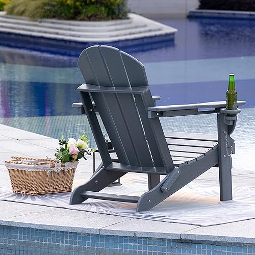 Miniatura 3 de Sundale Outdoor Sillas Adirondack plegables para patio, silla de plástico resistente a la intemperie para adultos con soporte para tazas, silla