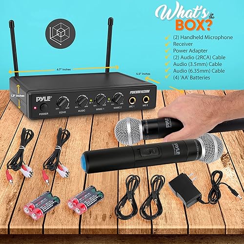 Miniatura 7 de Pyle PDKWM102UM - Sistema de micrófono inalámbrico de karaoke - Receptor de sonido portátil con ajuste de micrófono doble, dos micrófonos de mano,