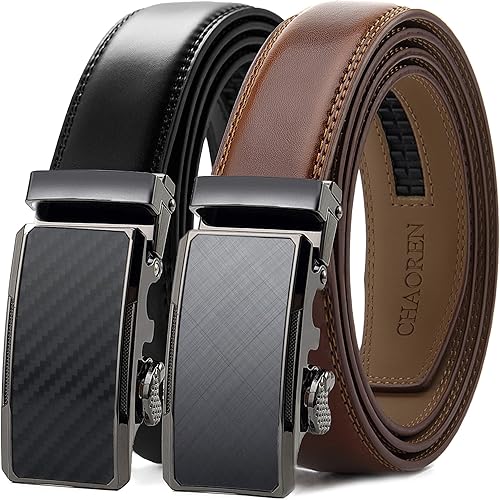 CHAOREN Mens Dress Belt Leather 2 Pack - Mens Ratchet Belt for Dress Shirt and Pants Every Occasion (32mm)