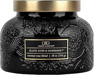 Black Sand & Cashmere Embossed Jar Candle (18 oz) Jasmine, Coconut, Rose, Bergamot, Floral - Dual Wick Embossed Glass Jar Candle - Floral Scented Candle Gift for Women
