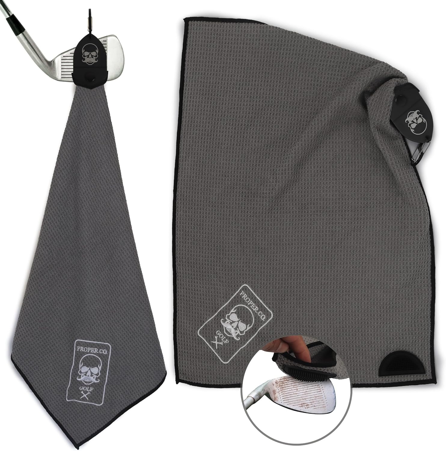 Magnetic Golf Towel (Grey) Microfiber Golf Towel | Ultra Absorbant Waffle Pattern | Extra Strong Magnet for Golf Cart or Clubs